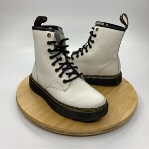 NWOT Dr. Martens ZAVALA White Leather Combat Boot Unisex Women’s  5 | Men’s  4